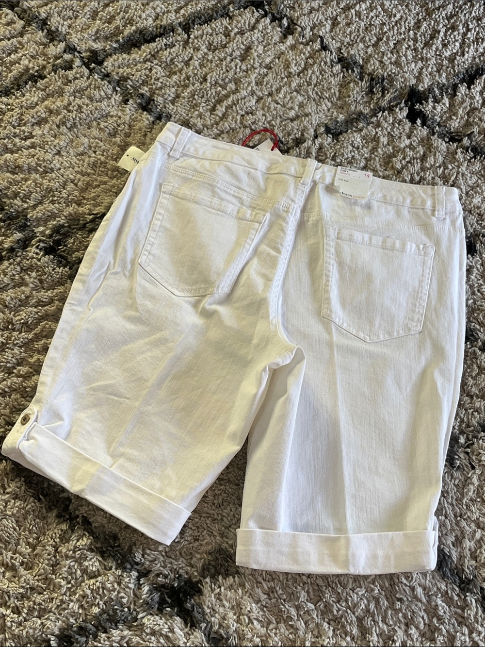 Style & Co. Denim White Rhinestone Embellished Bermuda Shorts NWT Size 14 - Picture 5 of 7